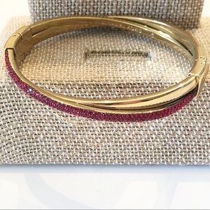 Michael Kors Gold and Sparkling Red Bangle Bracelet with Buckle Snap Closure